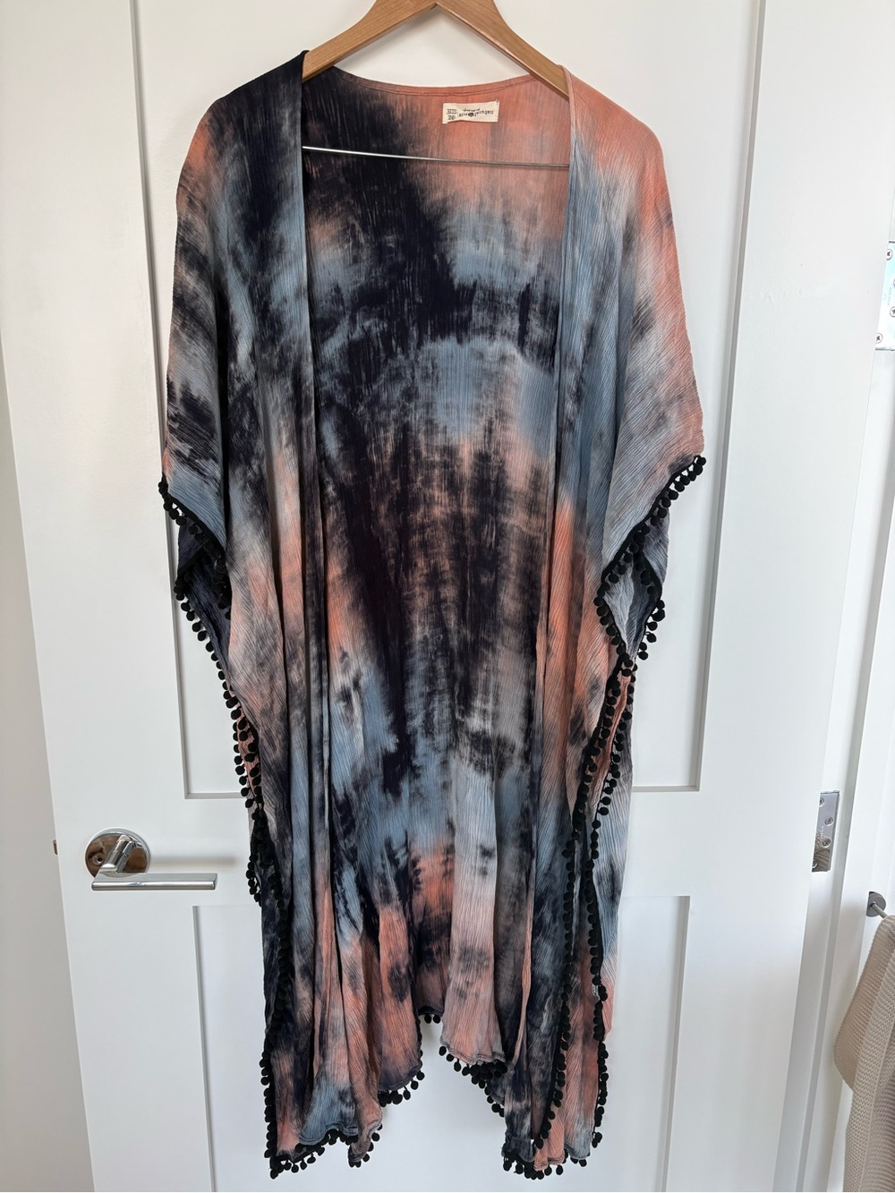 Natural Life tie-dye Kimono Duster Pom Pom size: one size